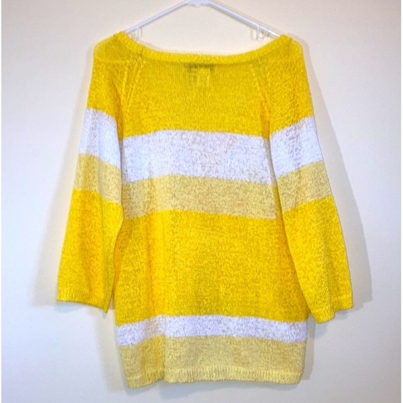 Coldwater Creek Size XL NWT Pullover Vneck Sweater wide stripe yellow colorblock - Picture 2 of 5